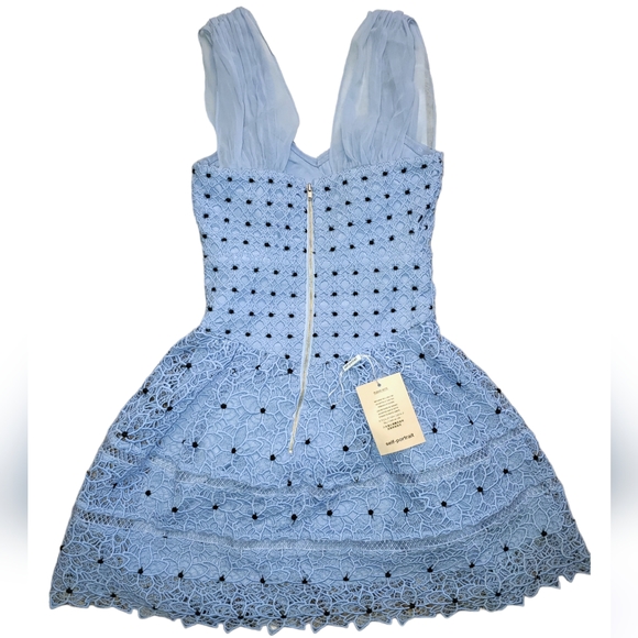 Self-Portrait Dove Blue Lace Spiral Paneled Zip-Up Mini Dress Spring Summer 0 - Picture 7 of 12